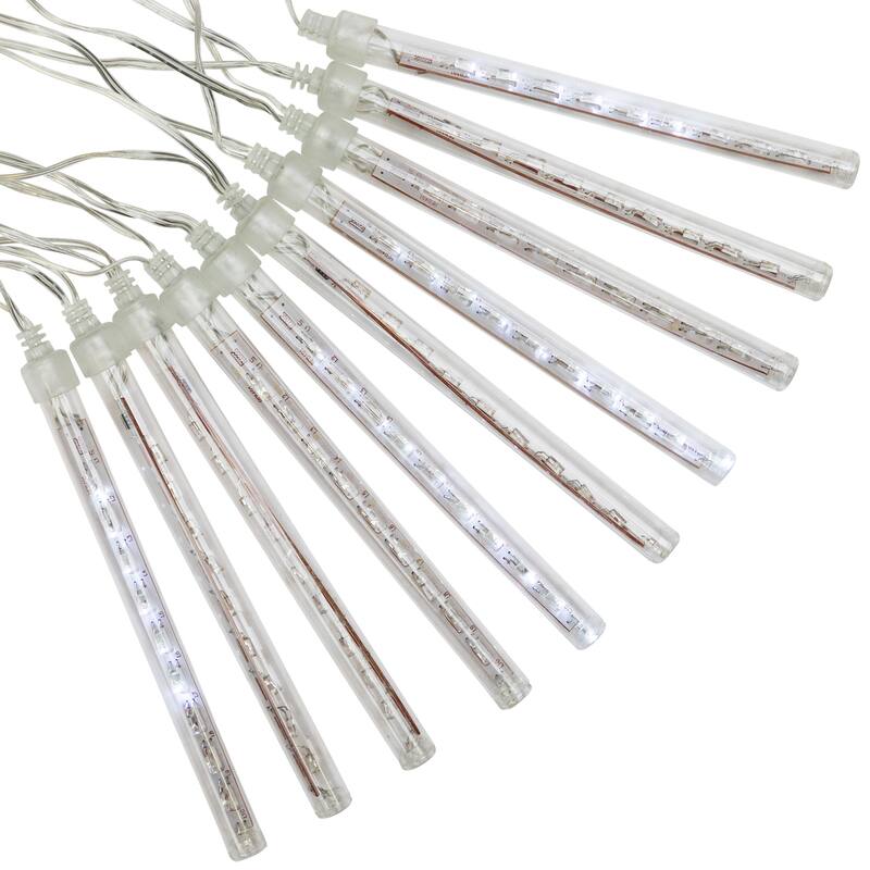 Set of 10 White Transparent Dripping Icicle Snowfall Christmas Light Tubes - 14.25 ft Clear Wire - 14.25'