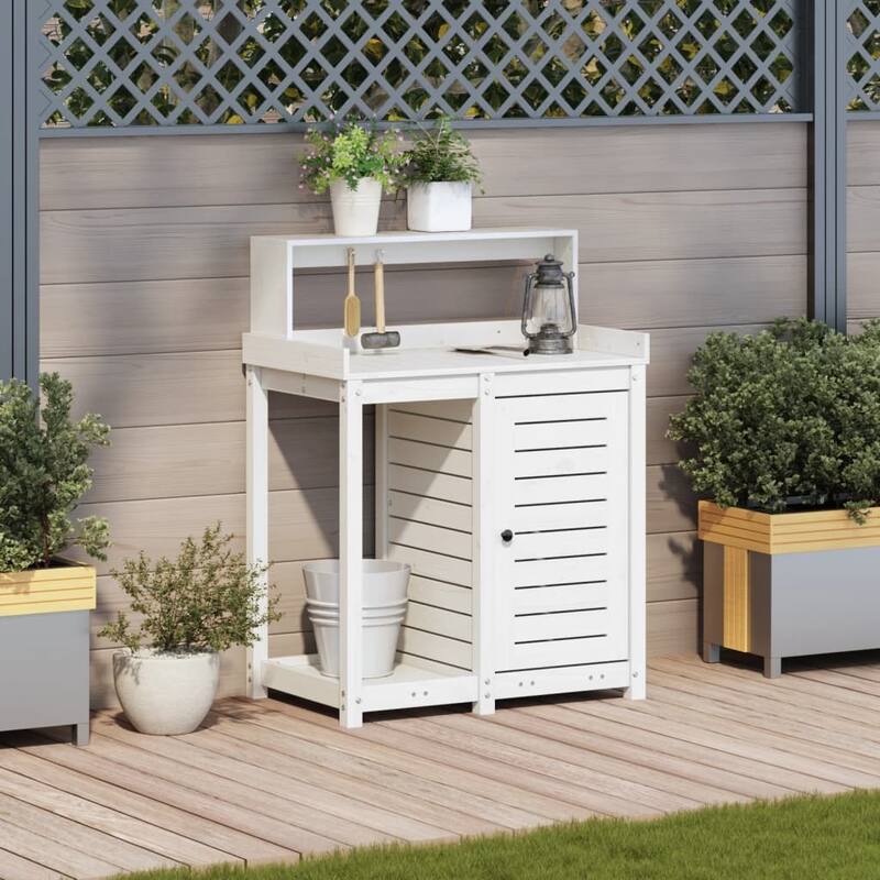 vidaXL Potting Table White Solid pine wood Medium Potting Table - 19.7 x 32.5 x 43.1 in
