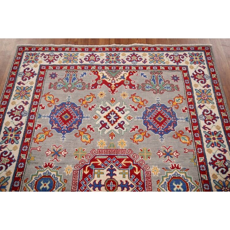 Traditional Grey Kazak Oriental Area Rug Handmade Wool Carpet - 4'11" x 6'8"