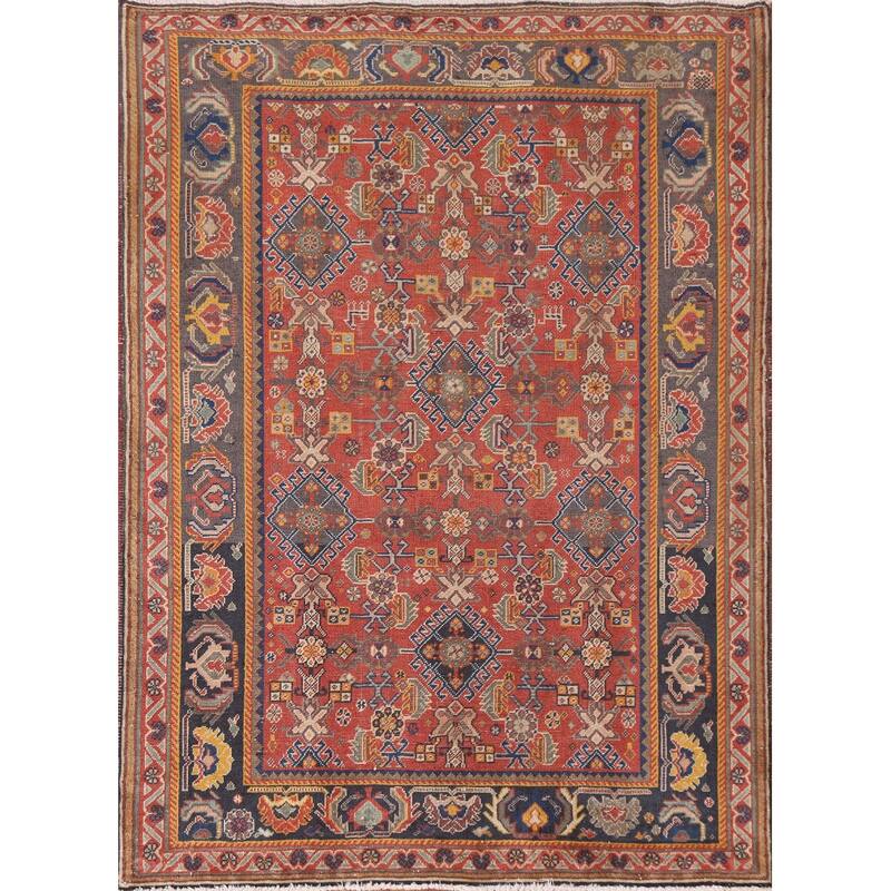 Vegetable Dye Shiraz Kashkoli Persian Antique Rug Handmade Wool Carpet - 3'5"x 5'0"