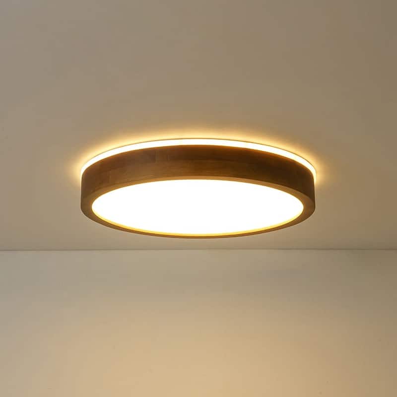 Nordic Wood Round Dimmable LED Top-halo Flush Mount Ceiling Light - 15.7 in