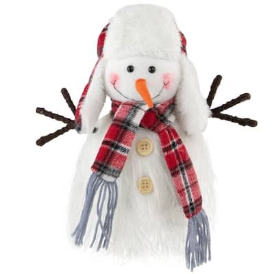 10.25" Snowman in Plaid Trapper Hat Christmas Decoration