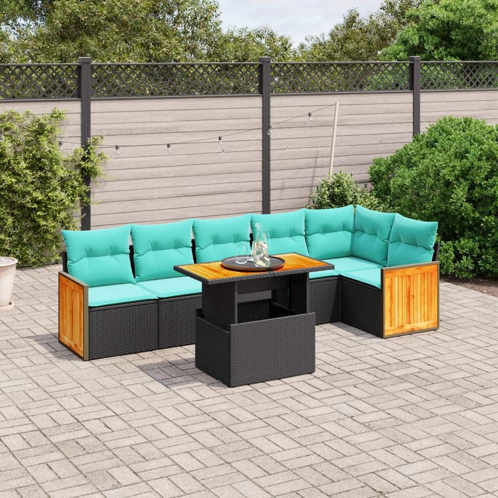 vidaXL Patio Sofa Set with Cushions Outdoor Furniture 7 Piece Poly Rattan - 21.7 x 24.4 x 27.2