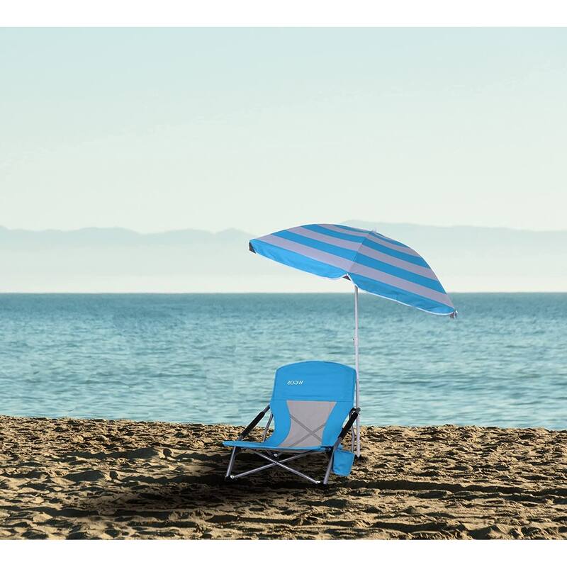 Low Beach Folding Camping Chair with Detachable SPF 50 Umbrella, Armrests with Cup Holder, Portable Lightweight Outdoor