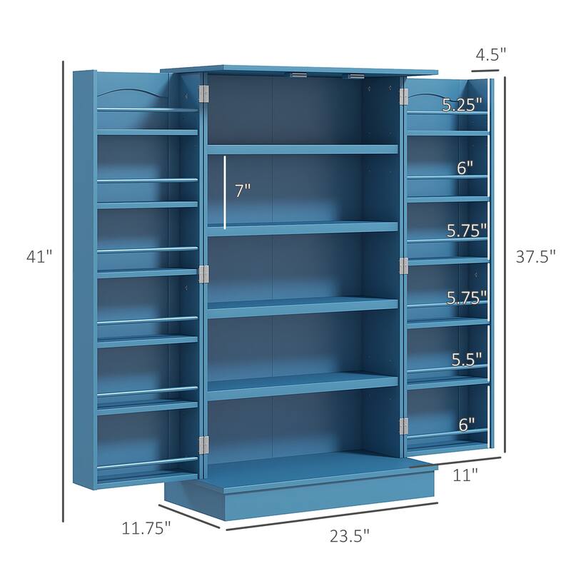HOMCOM 41" Kitchen Pantry, Modern 2-Door Kitchen Storage Cabinet with 5-tier Shelving, 12 Spice Racks and Adjustable Shelves