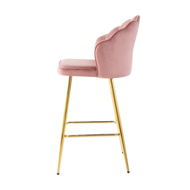 Set of 2 Shell Shape Velvet Bar Chair with Gold-plated Metal Legs