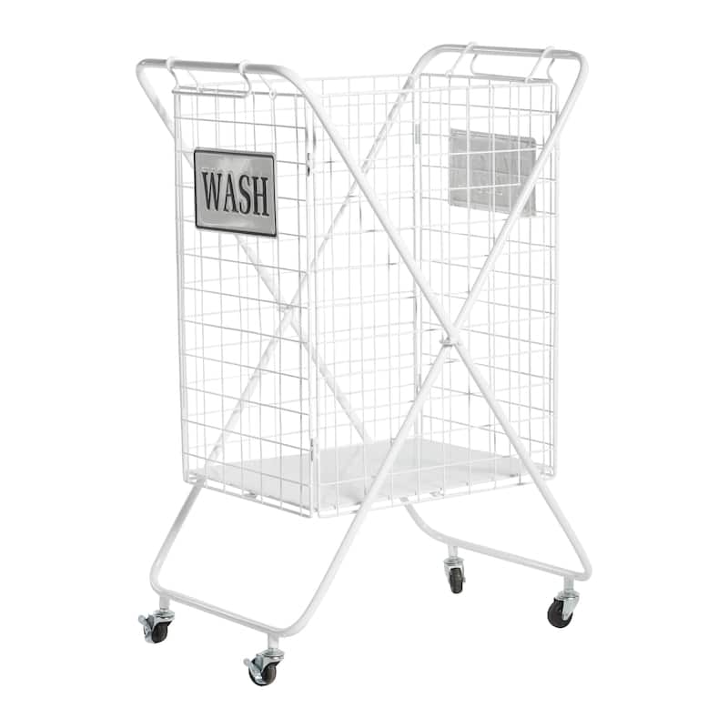 Metal Laundry Basket with Wheels and WASH Sign - 23"W x 16"L x 32"H