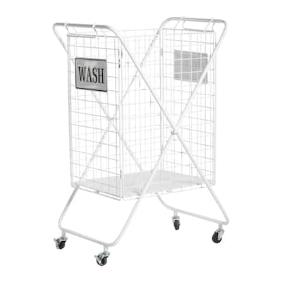 Metal Laundry Basket with Wheels and WASH Sign - 23"W x 16"L x 32"H
