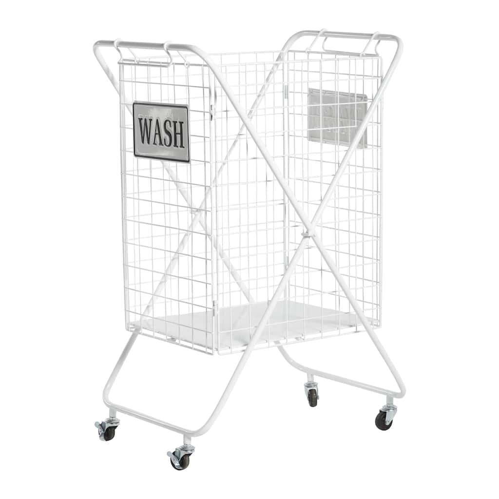 Metal Laundry Basket with Wheels and WASH Sign - 23"W x 16"L x 32"H