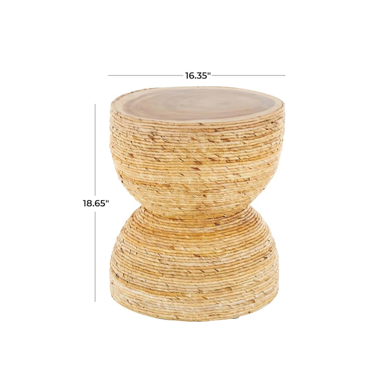 Banana Leaf Handmade Woven Accent Table with Wooden Tabletop - Light Brown - Roche River Decor