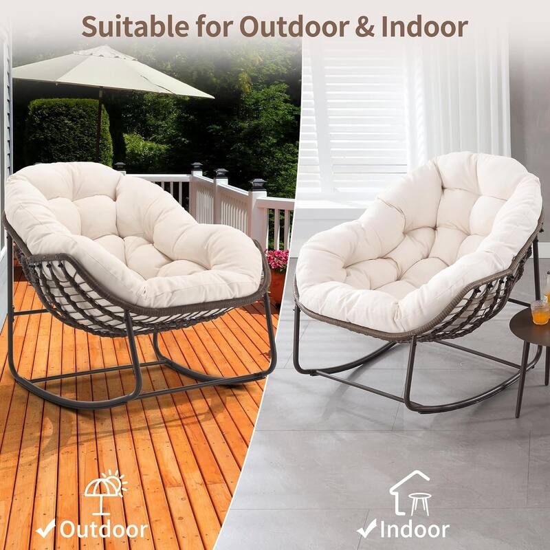 Outdoor rattan rocking chair, padded penguin rocking chair,lounge chair Outdoor for Front Porch,Living Room,Patio,Garden