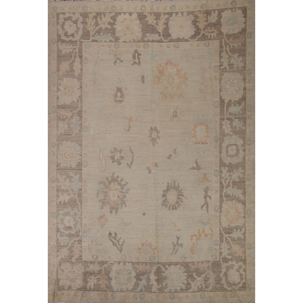Vegetable Dye Oushak Turkish Area Rug Hand-knotted Wool Carpet - 8'4"x 9'11"