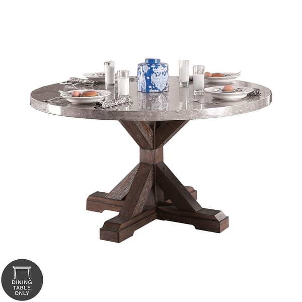 Furniture of America Yoss Rustic 54inch Marble Top Round Dining Table