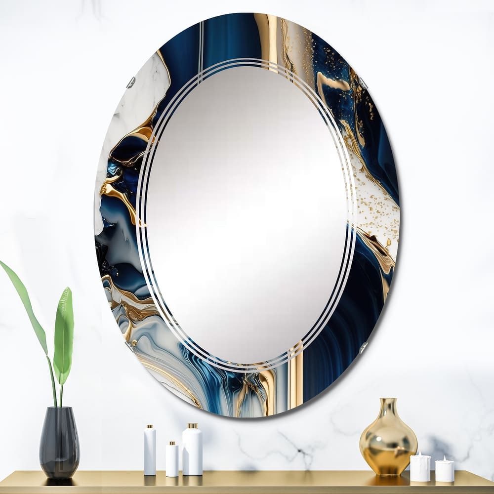 Designart 'Abstract Geode Waves Blue V' Printed Modern Waves Wall Mirror