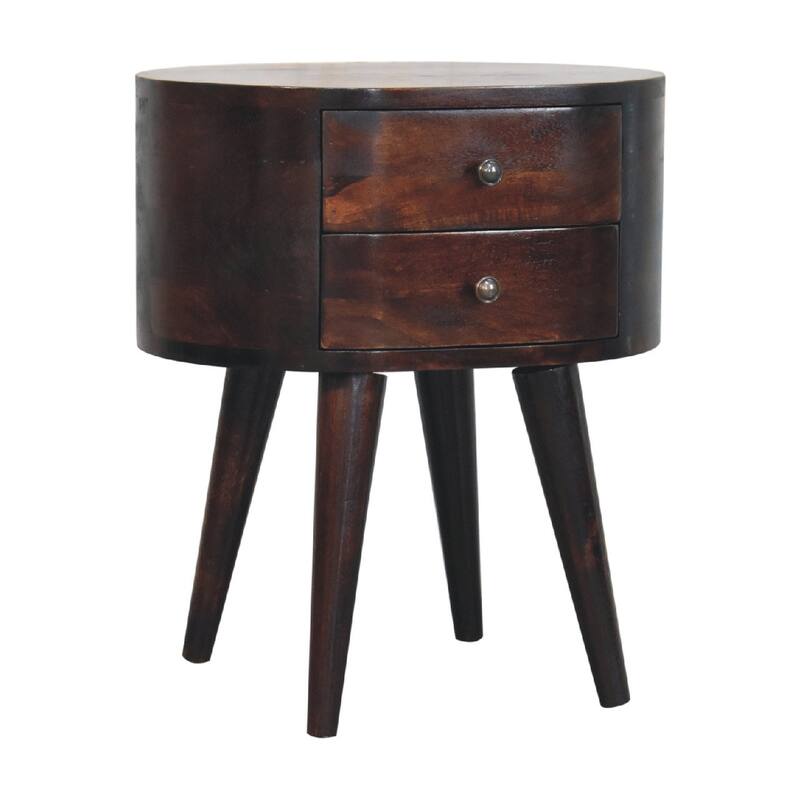 HomeRoots 21" Walnut Solid Wood Oval Two Drawer Nightstand