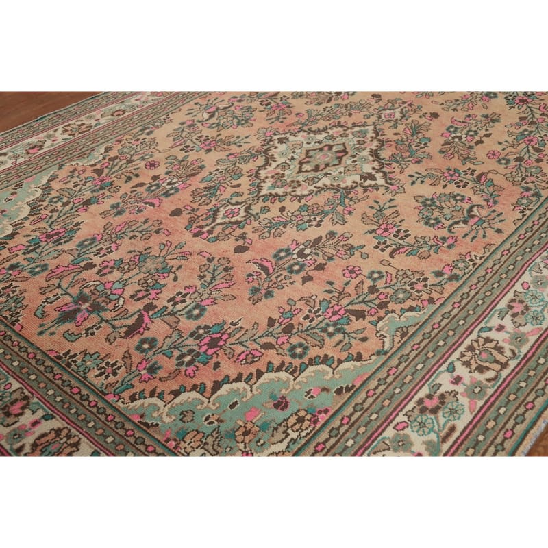 Floral Medallion Hamedan Persian Area Rug Handmade Wool Carpet - 6'8"x 9'8"