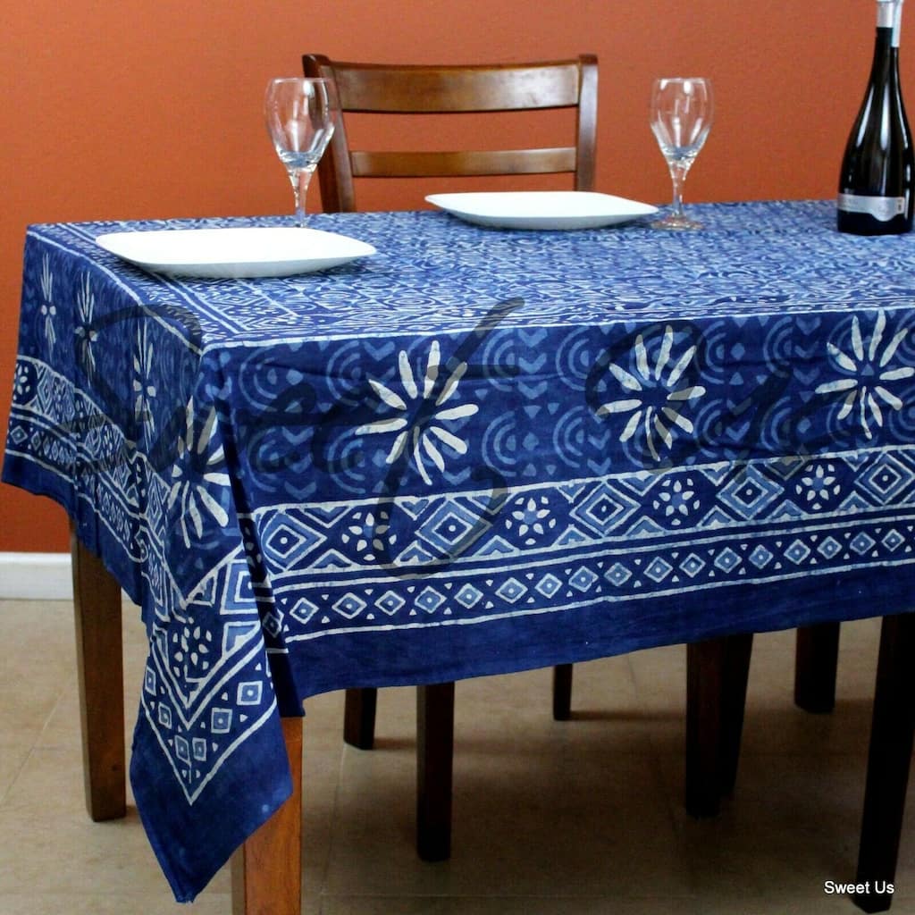 Cotton Hand Block Print Dabu Checkered Tablecloth Rectangle