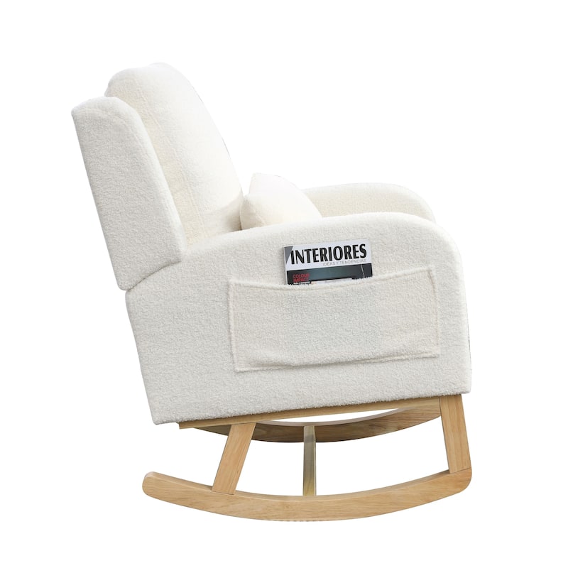 27.5 "W Modern Accent High Back Living Room Casual Armchair Rocker with One Lumbar Pillow, Two Side Pockets