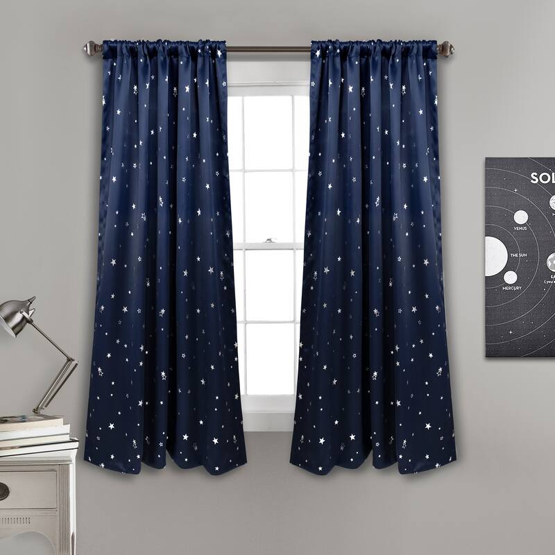 Lush Decor Star Room Darkening Window Curtain Panel Pair - 52"Wx45"L - Navy