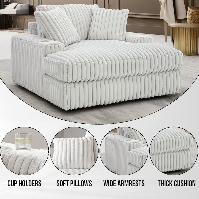 Roundhill Furniture Azulu Oversized Chaise, with Cup holders and USB Charging