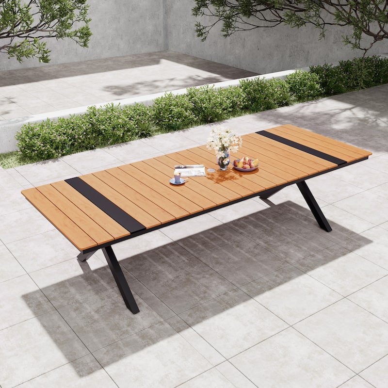 Pellebant Aluminum Rectangular Outdoor Patio Dining Table with Umbrella Hole - 118.1in-Brown