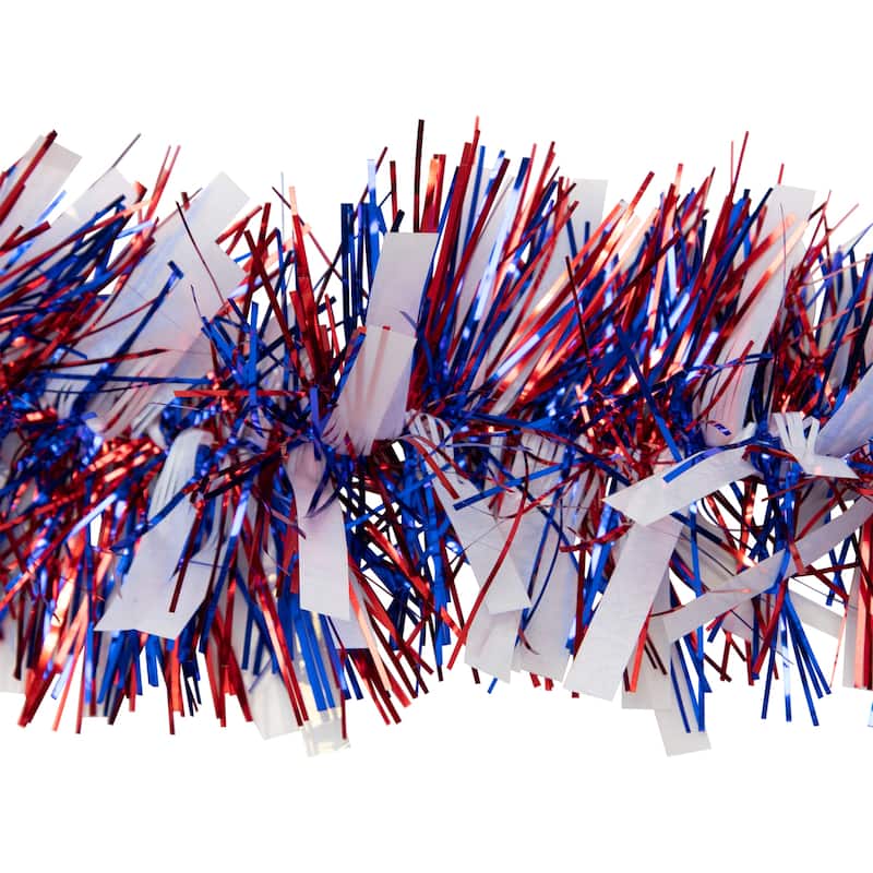 12' x 4" RedBlue Wide Cut Patriotic Tinsel Christmas Garland Unlit