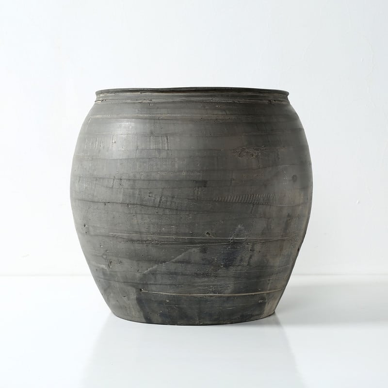 Artissance Large Vintage Charcaol/Gray pottery Jar, 15 Inch Diameter, Gray (Size & Finish Vary) - 15"W x 15"L x 14"H
