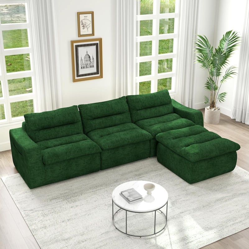 Ultra Comfy Lazy Beanbag Sofa, Modular L-Shape Compact Combined Seat - Green