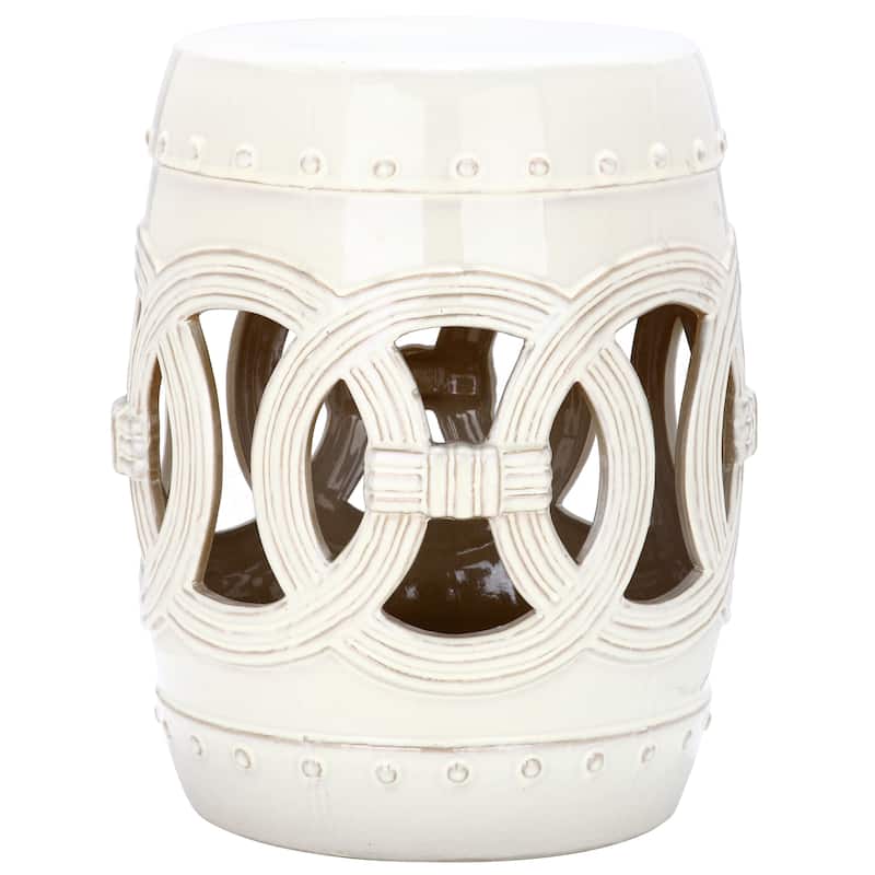 SAFAVIEH Paradise Sarlota Double Coin Blue-Green Ceramic Decorative Garden Stool - Cream