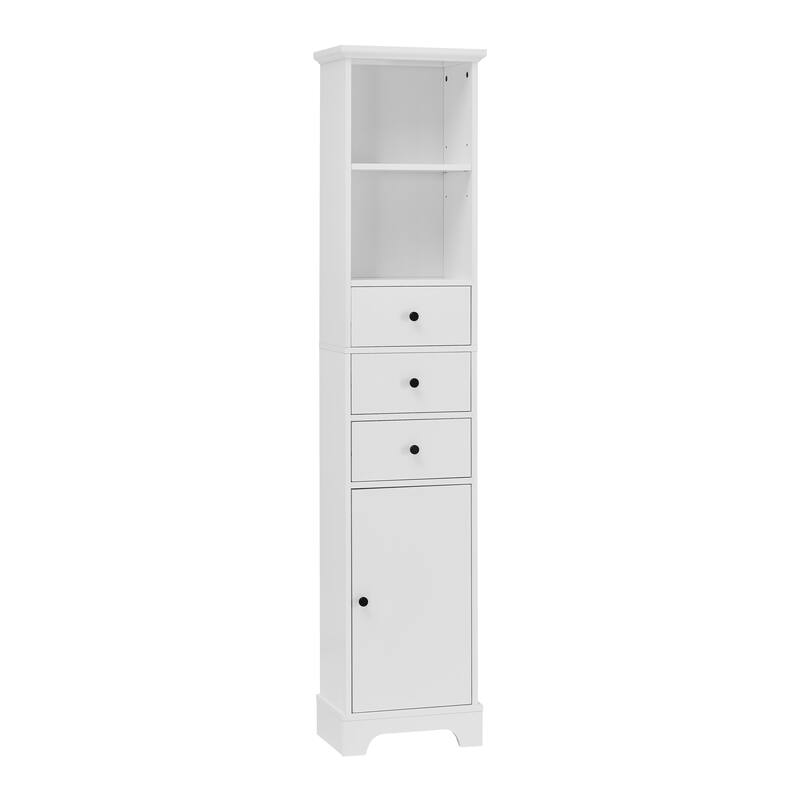 GDFStudio - Tall Bathroom Cabinet with 3 Drawers, Adjustable Shelf & Enclosed Storage - Durable MDF Construction