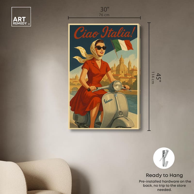 Scooter Italian Travel Canvas by Art Remedy, Gallery Wrapped