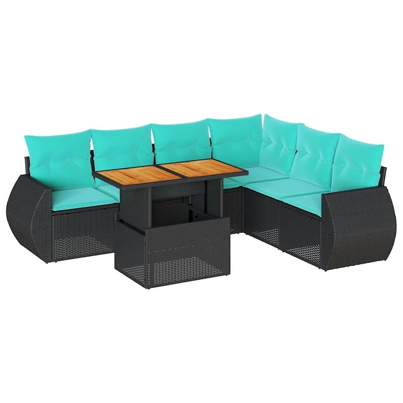 vidaXL Patio Sofa Set with Cushions Table and Corner Sofas 7 Piece Poly Rattan - 21.7 x 24.4 x 27.2