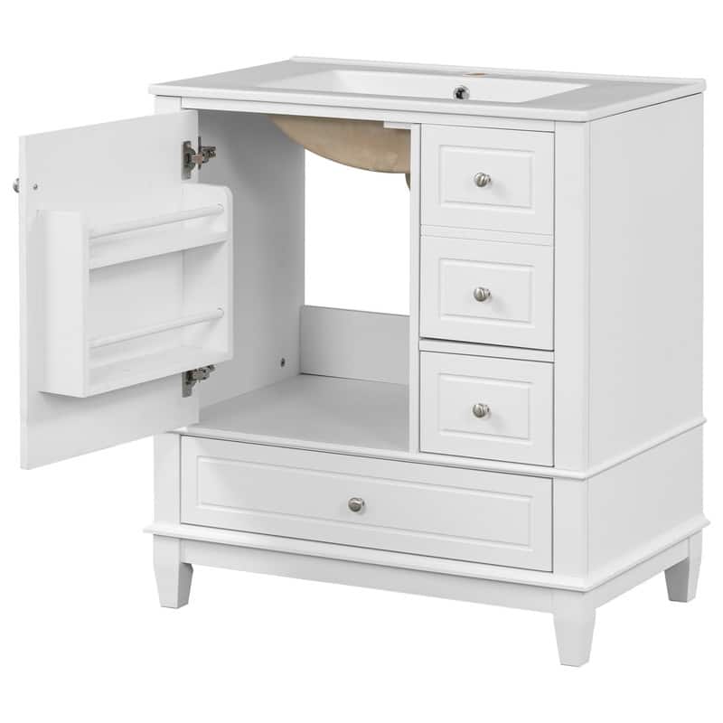30-Inch Bathroom Vanity With Sink, One Door With Shelf And Three Drawers, Soft-Close Door. - 30"