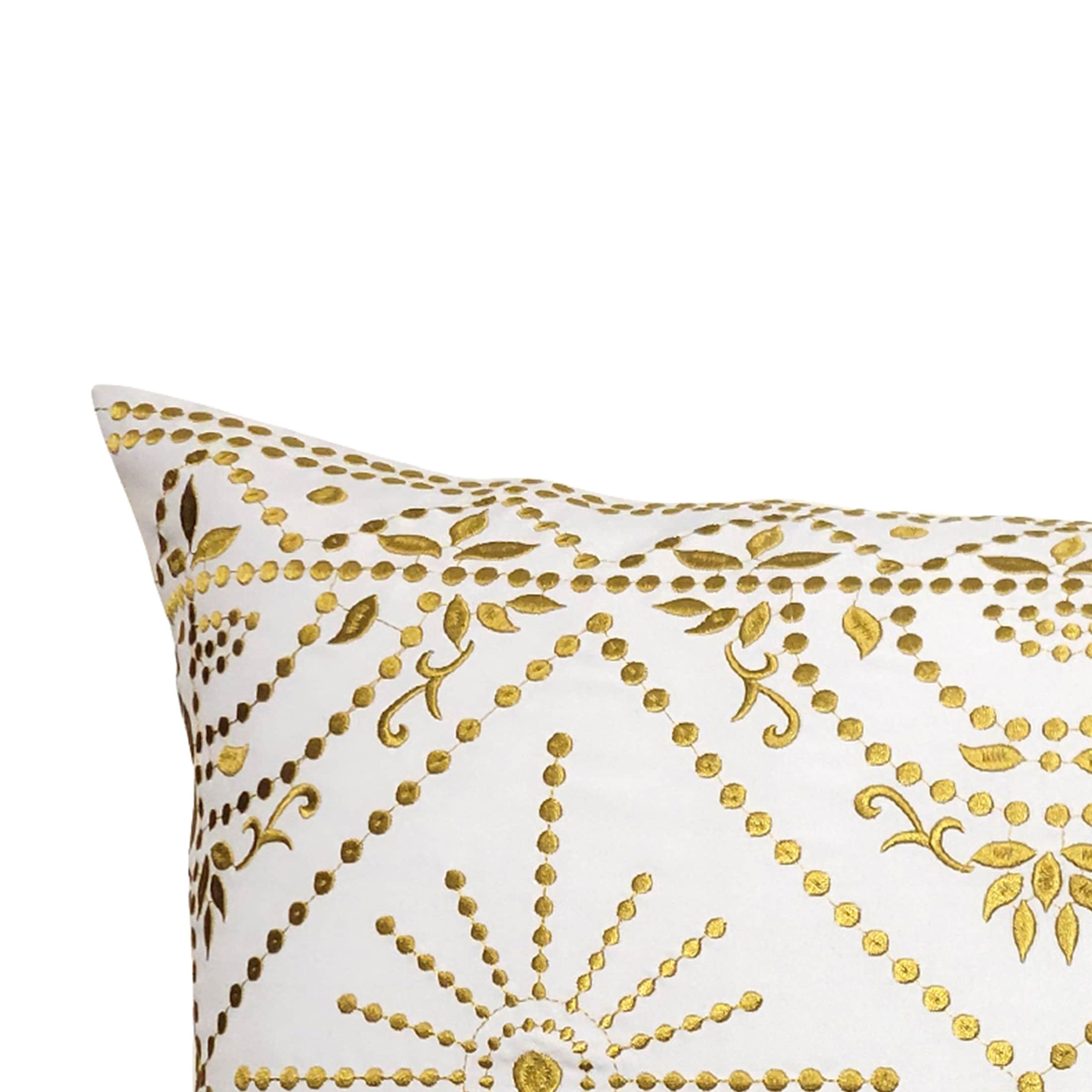 Edie At Home Indoor Outdoor Embroidered Tile Oblong Decorative Throw Pillow 15x30 Black White White Citron