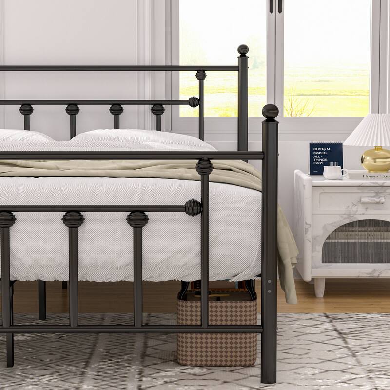 14 Inch Metal Victorian Platform Bed Frame with Headboard and Footboard, Heavy Duty Mattress Foundation with Steel Slats Support