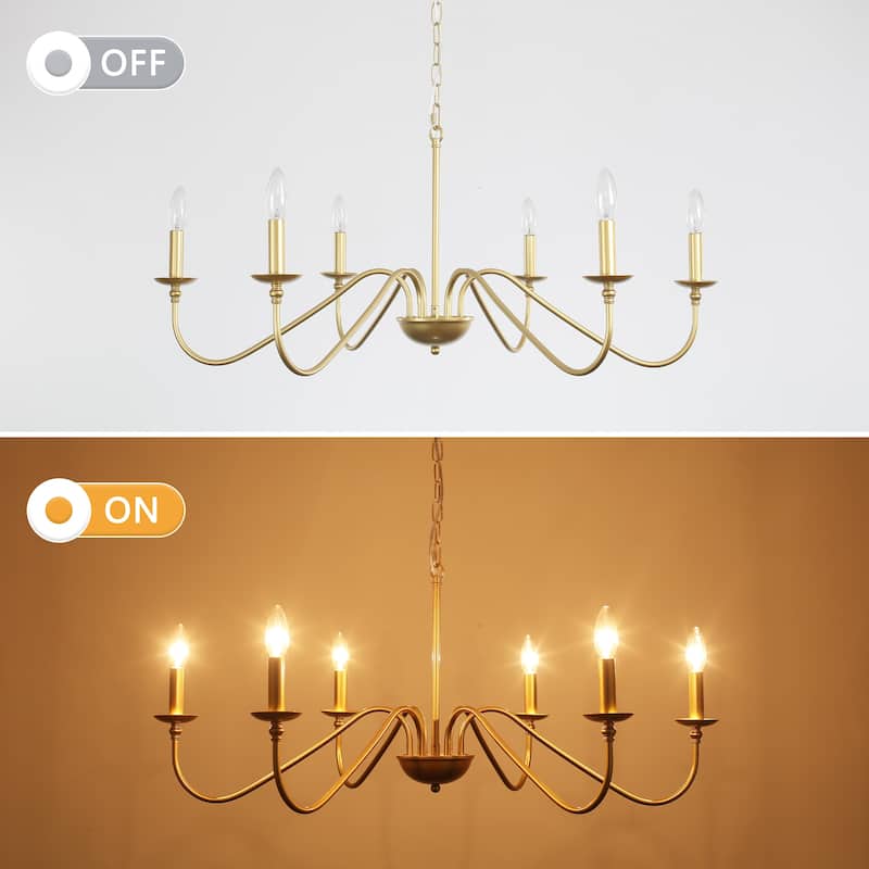 6-Light Rustic Candle Chandelier, Traditional Chandelier , Metal Ceiling Light for Dining Room Living Room Bedroom Kitchen