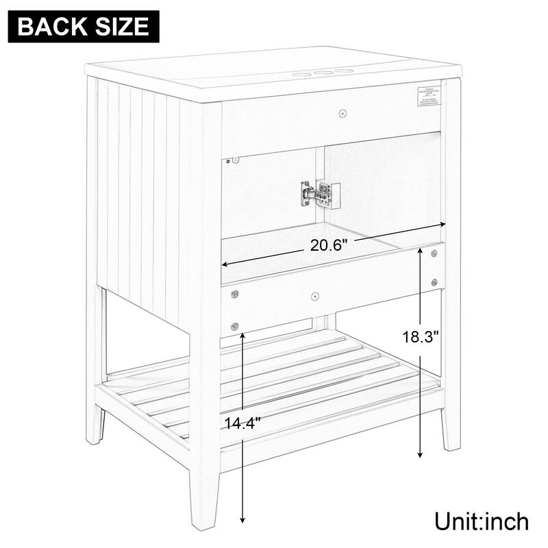 24" Bathroom Vanity with Ceramic Sink, Solid Wood Frame & Open Shelf, Freestanding Modern Cabinet