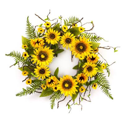 Sunflower and Fern Wreath