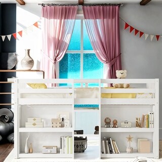 Kids Twin Loft Bed With Multifunction, Sturdy Construction Loft Bed, Stylish Kids Low Bed
