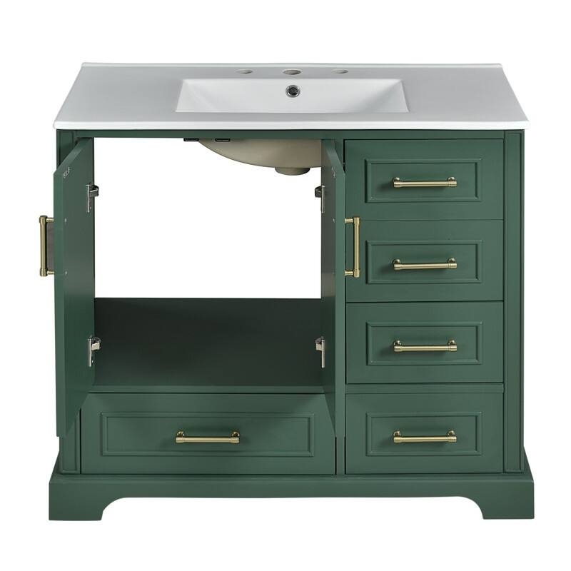 36-Inch Classic Bath Vanity Set – Ceramic Vessel Sink, Blue Two-Door Cabinet with Soft-Close Hinges & Four Storage Drawers