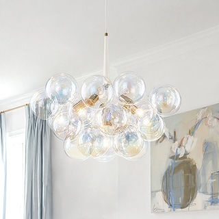 Modern Glam Pearlescent Glass Globe Cluster Bubble Chandelier