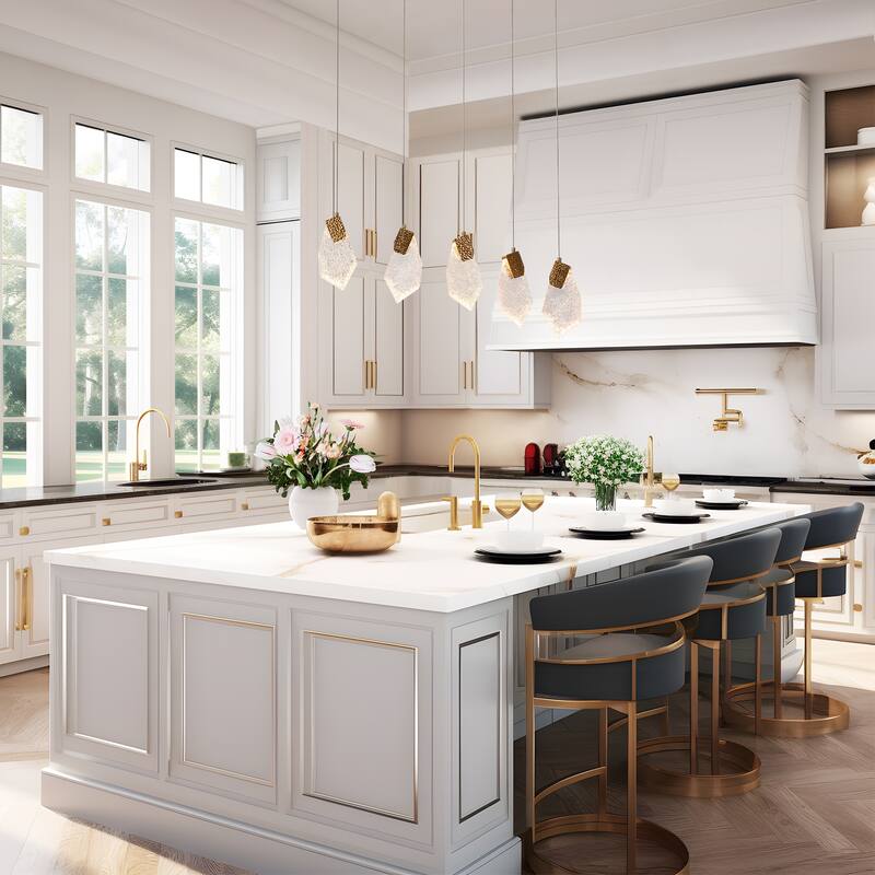 Modern Glam LED 5-Light Chandelier Island Pendant Lights for Kitchen Island - Gold - 37.4" W x 9.8" H x 5.1" D