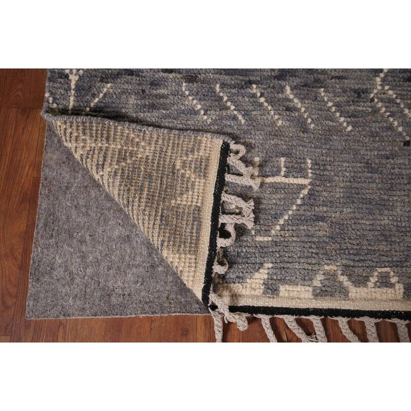 Gray & Blue Moroccan Area Rug Hand-Knotted Wool Carpet - 6'1"x 9'5"