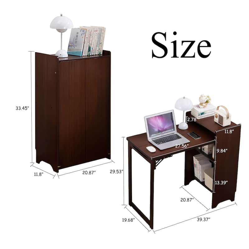 Anmytek Mid Century Bamboo Folding Desk with Hidden Storage Walnut Brown