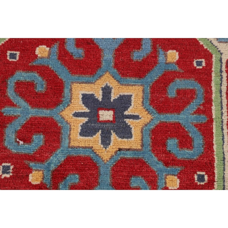 Beige Kazak Runner Rug Hand-Knotted Wool Carpet - 3'3" x 6'10"