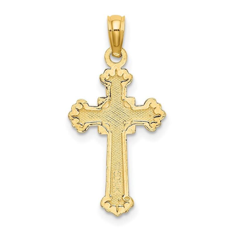 Curata 14k Yellow Gold Textured Leaf Edges Budded Cross Necklace 18mm x 25mm