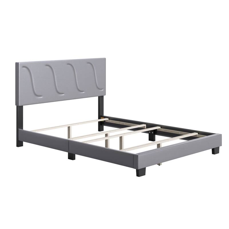 Boyd Sleep Brussels Faux Leather King Platform Bed Frame and Headboard, Grey - Grey - King