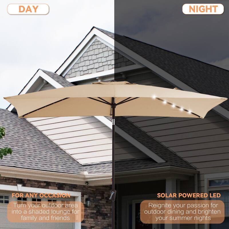 6.5*10ft Rectangular Patio Market Umbrella with LED Lights,Crank & Tilt