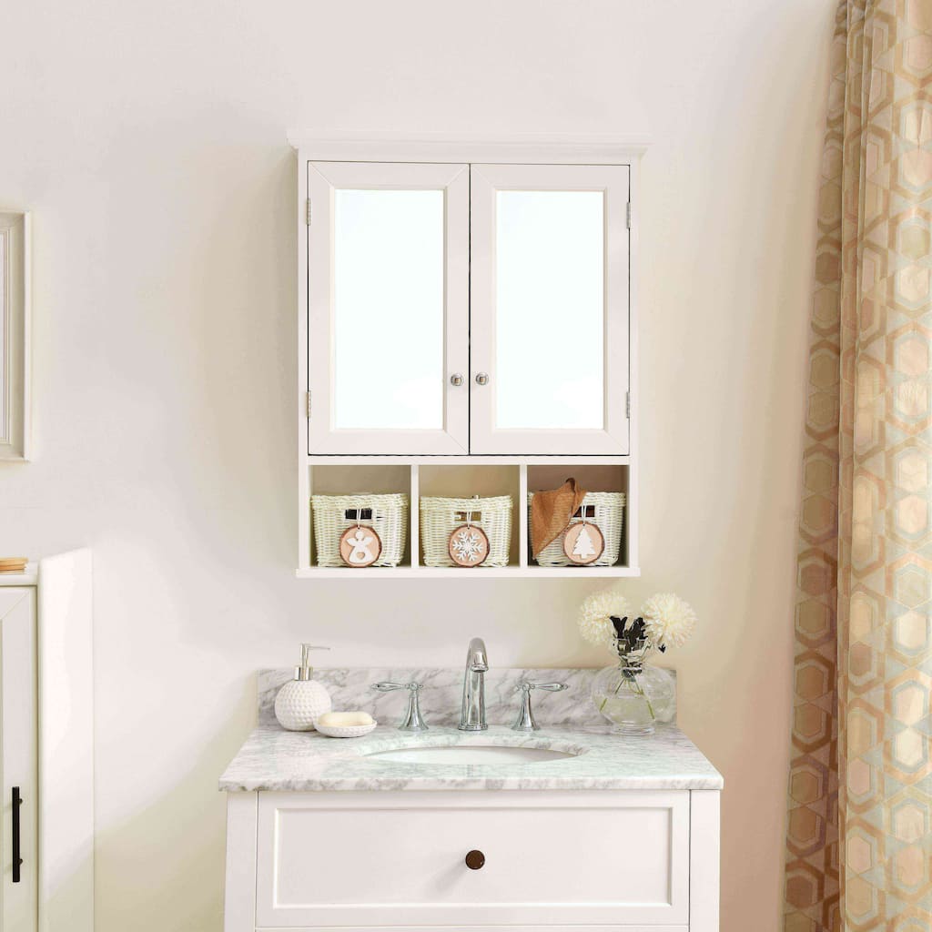 Bathroom Wall Medicine Cabinet with Dual Mirrors, Adjustable Shelves, and Holiday Storage Baskets - 7.5X24.75 in