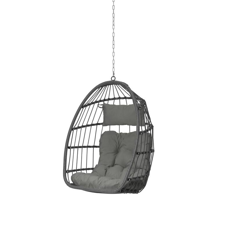 PE Rattan Egg Hanging Chair with 360lb Capacity, Waterproof Cushion and UV-Resistant